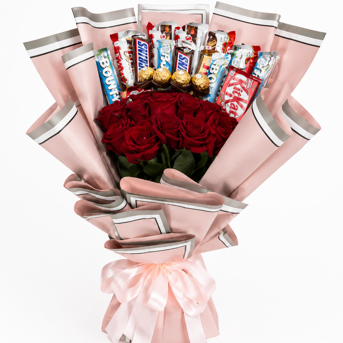 Bouquet de 15 roses avec chocolats et Ferrero Rocher, OhSouk