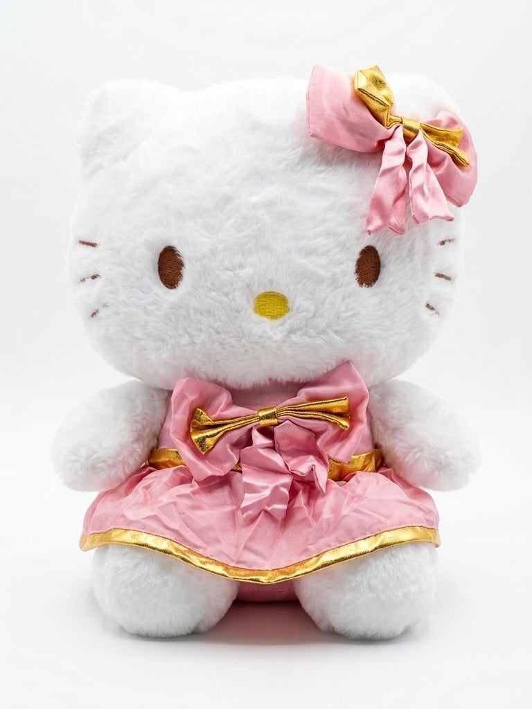 Peluche Chaton "Robe Rose & Or" 35cm