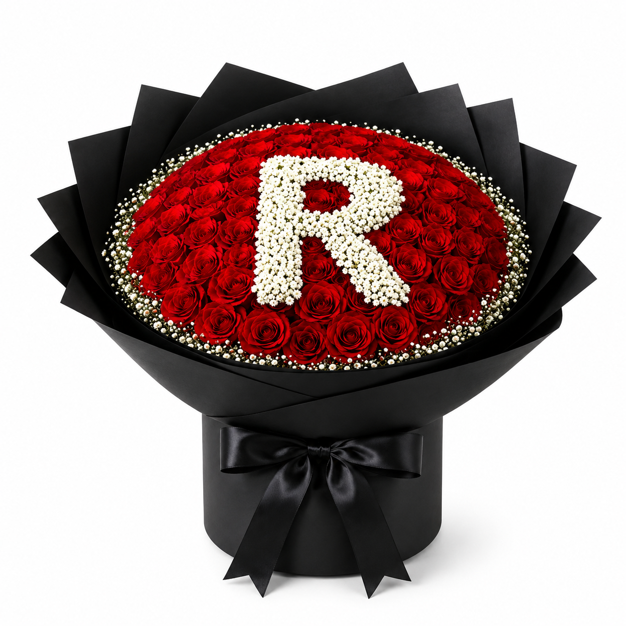 Roses rouges avec initiale personnalisée L'Absolu – vue 1 – OhSouk