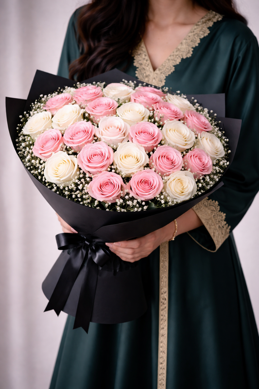 Bouquet of White and Pink Roses