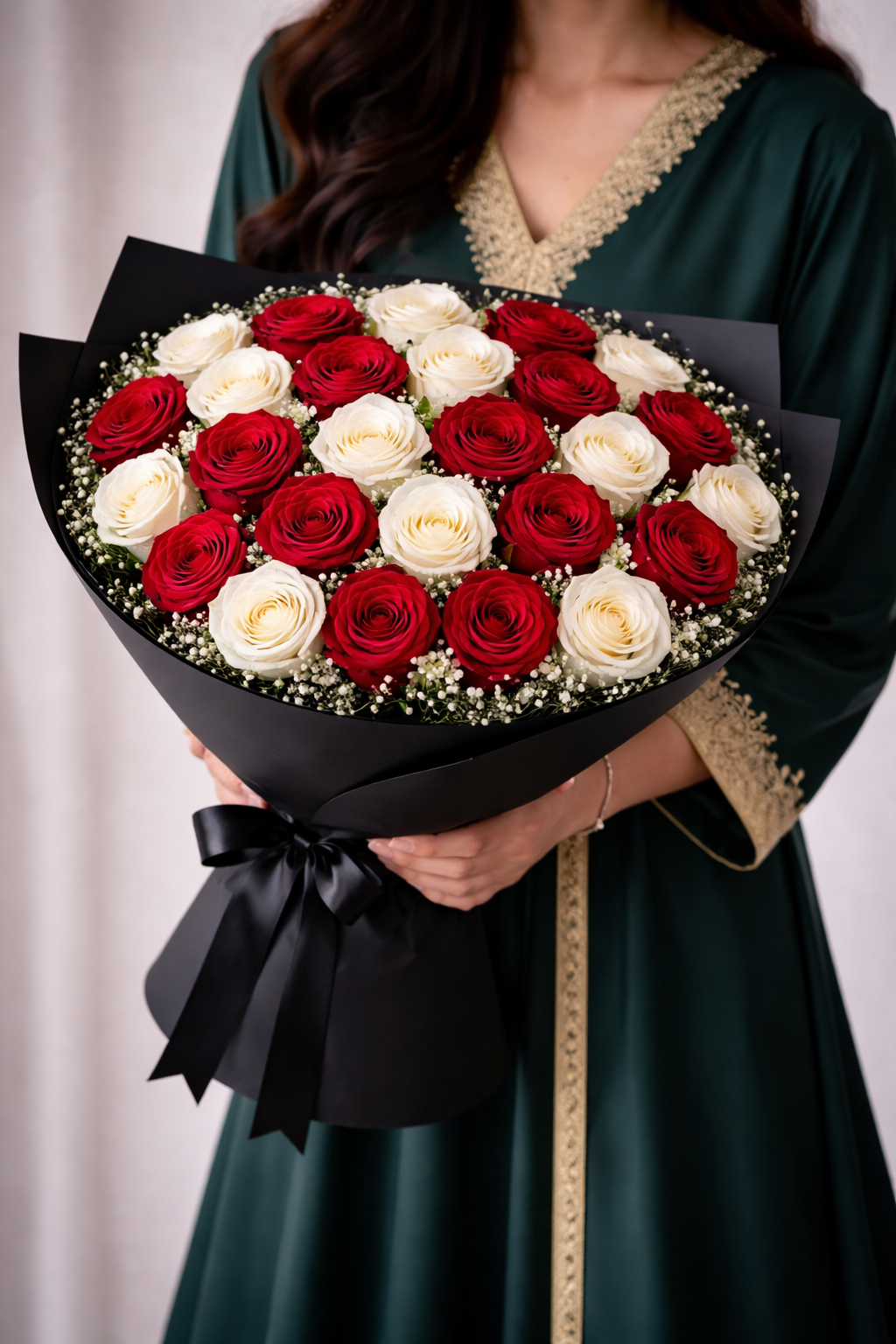 Bouquet of Red and White Roses Contrasting Love