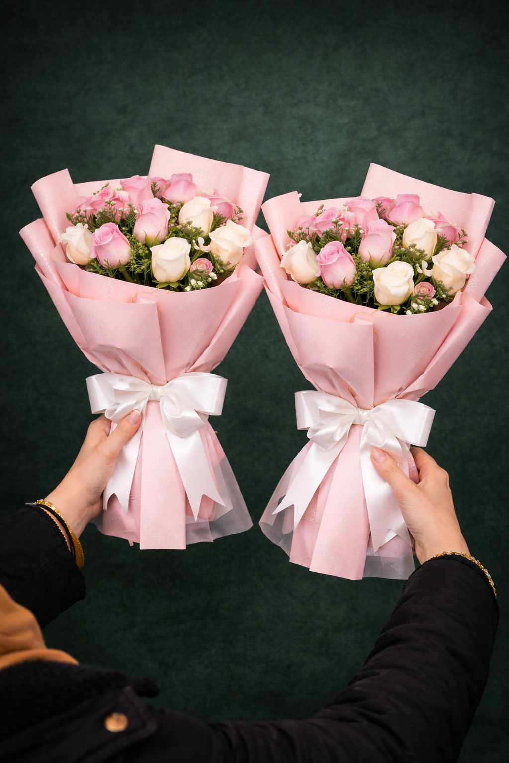 Bouquet de Roses Blanches et Roses