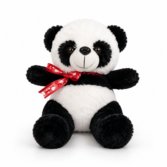 Peluche panda noir et blanc, nœud rouge cœurs — OhSouk