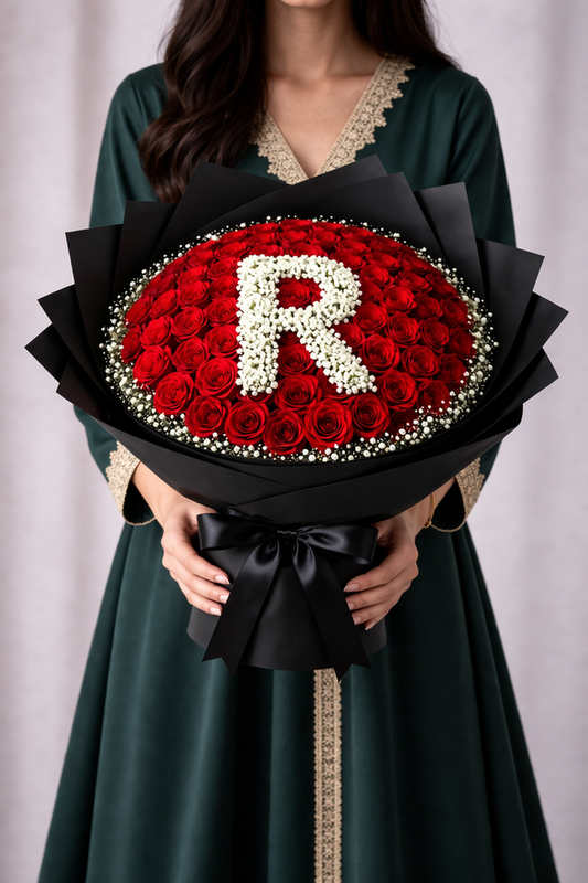 Bouquet 101 Roses Rouges avec Initiale — L'Absolu