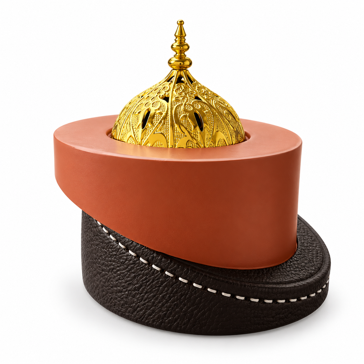 Brûleur à encens mabkhara dôme doré ajouré, coloris terracotta et chocolat OhSouk