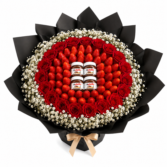 Bouquet The Sweet Obsession, roses rouges, fraises et Nutella — OhSouk