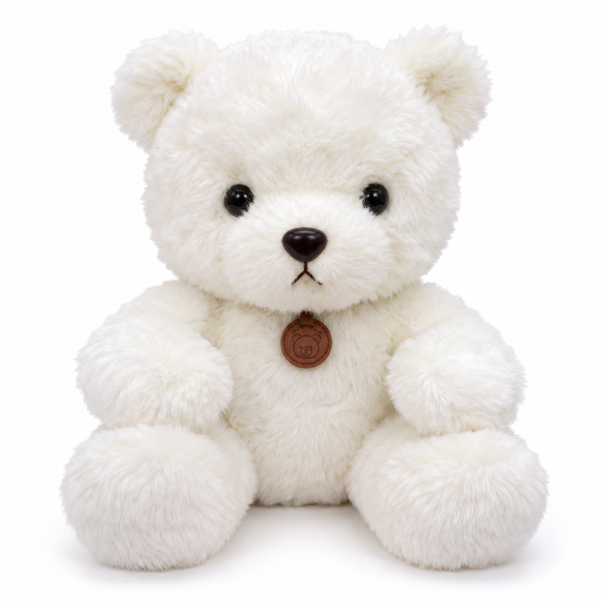 Peluche ours blanc neige avec médaillon en simili cuir