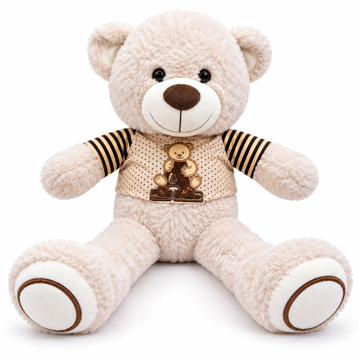 Peluche ours beige avec t-shirt à pois et manches rayées