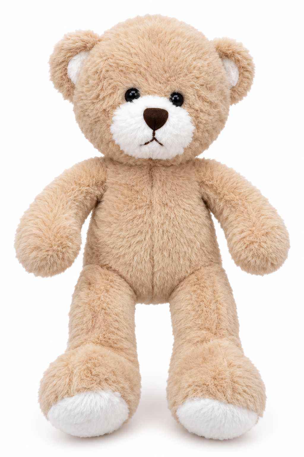 Peluche ours sable classique debout, museau et pieds blancs