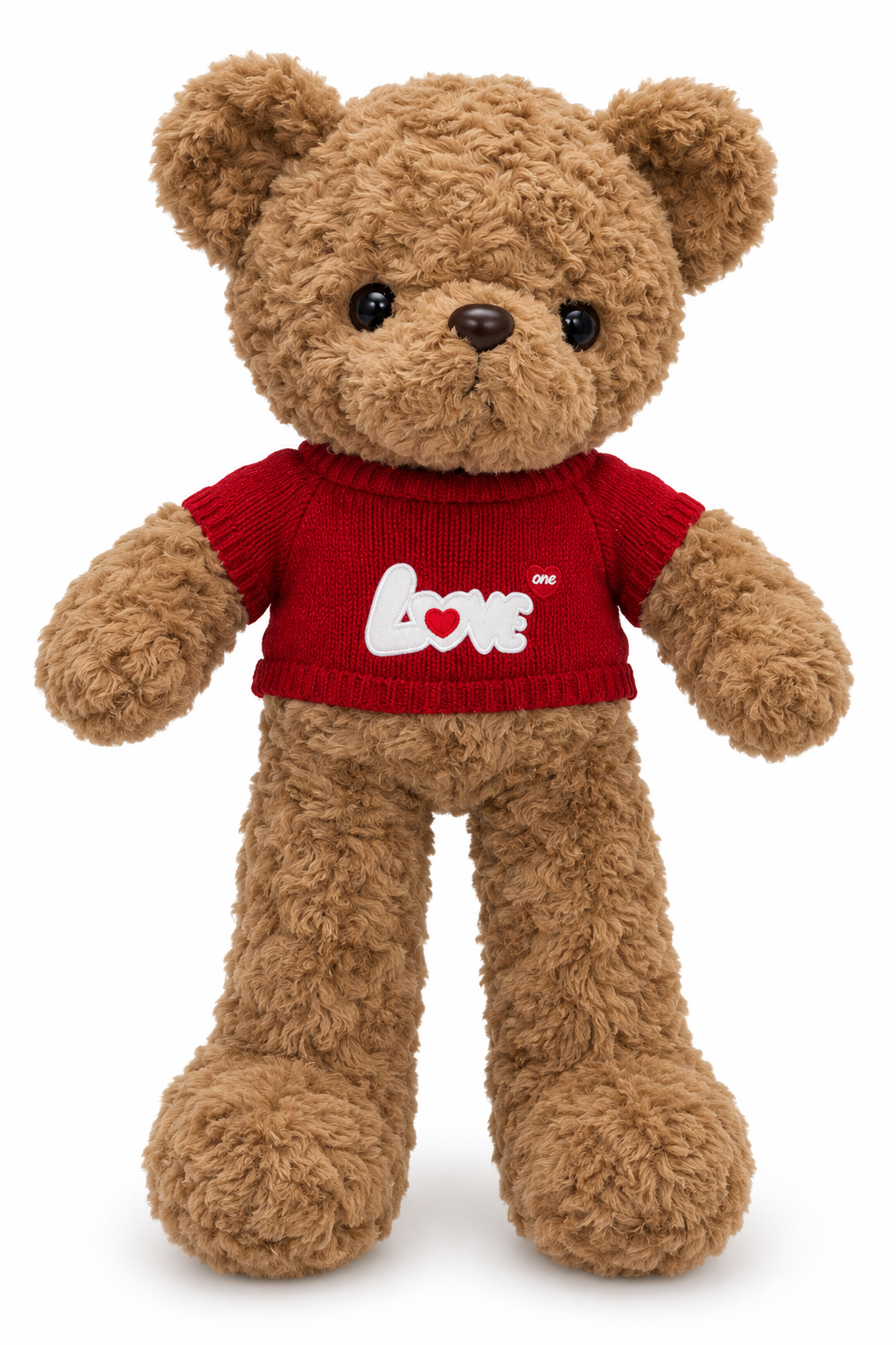 Peluche ours bouclé avec pull rouge brodé Love