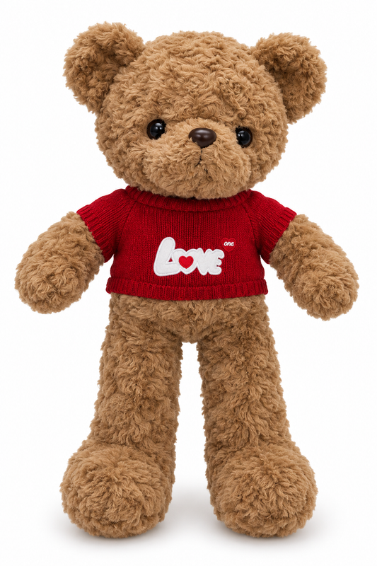 Peluche ours bouclé avec pull rouge brodé Love