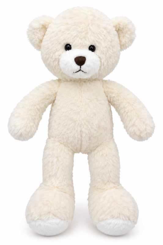 Peluche ours crème classique debout, museau et pieds blancs