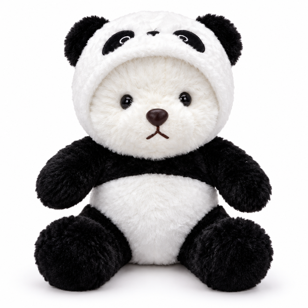 Peluche ourson déguisé en panda avec capuche à oreilles
