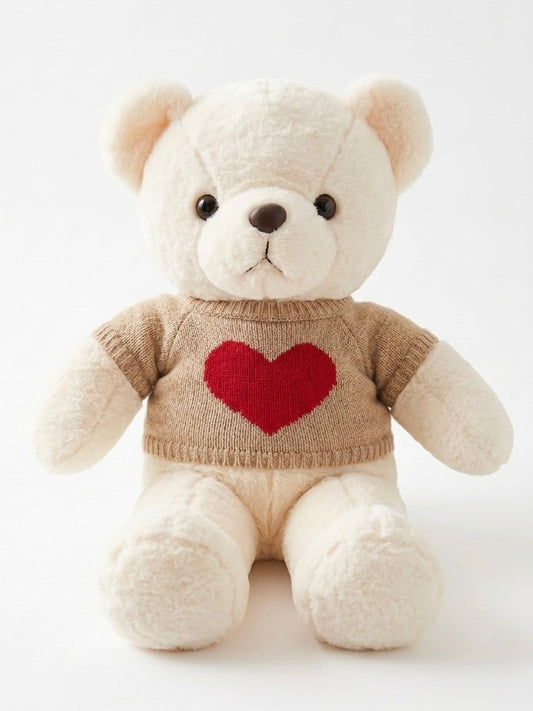 Peluche ourson crème pull cœur rouge, Cœur Tendre — OhSouk