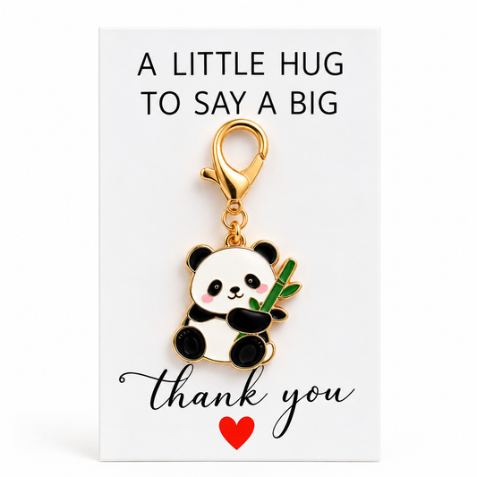 Porte-clé panda Little Hug en émail doré avec carte Thank You OhSouk