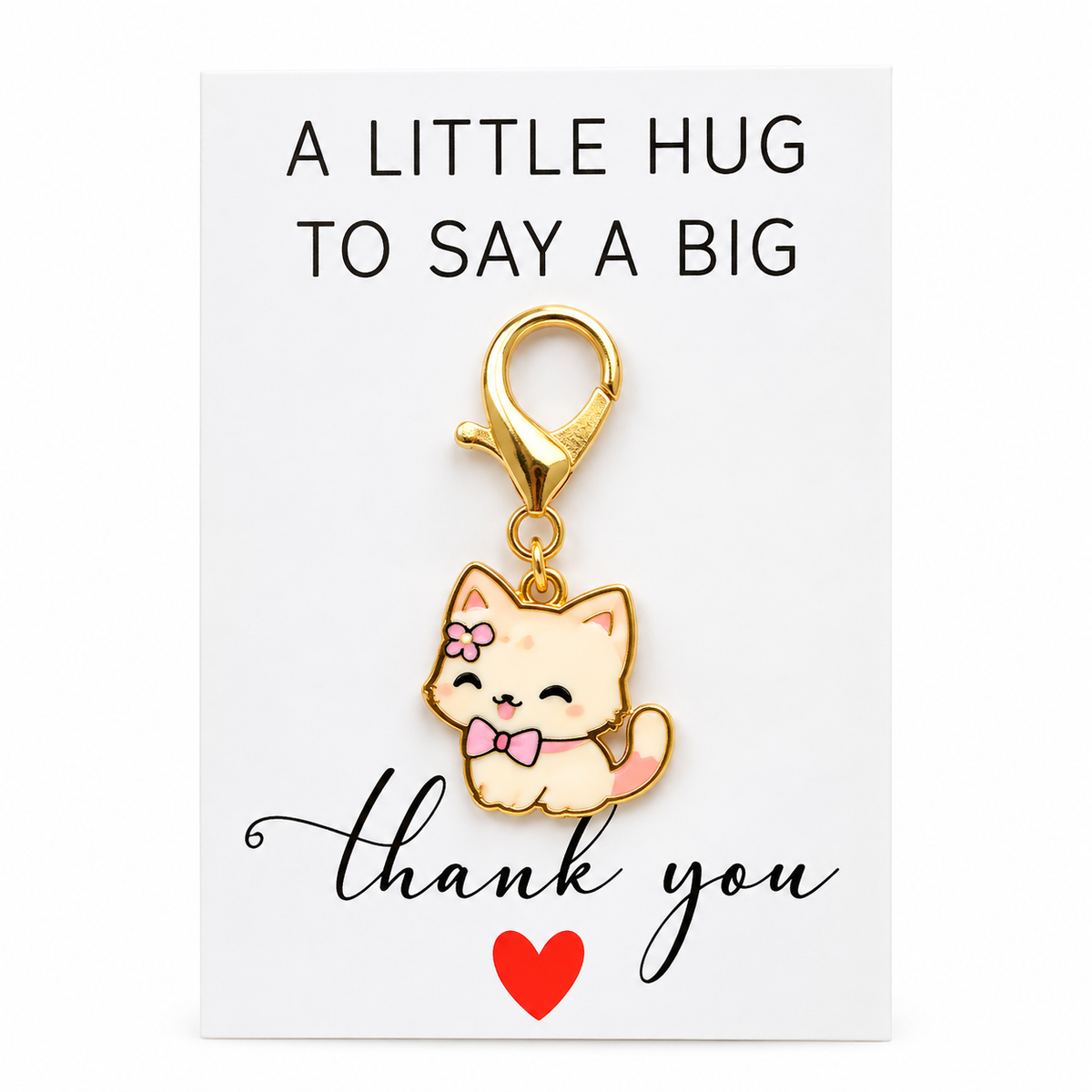 Porte-clé chat Little Hug en émail doré avec carte Thank You OhSouk