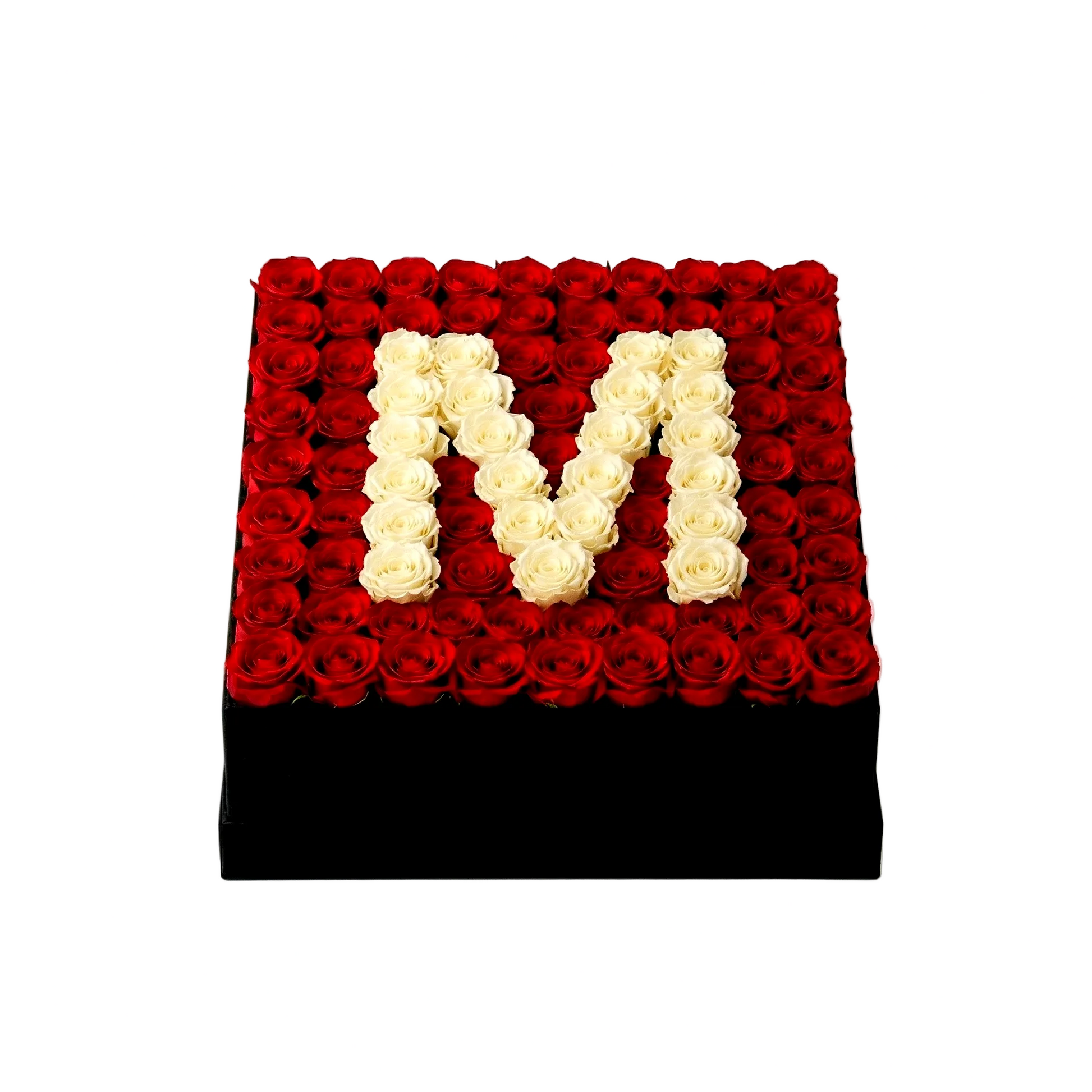 Box de Roses Rouges avec Initiale Signature Florale – 100 roses box carrée noire – ohsouk